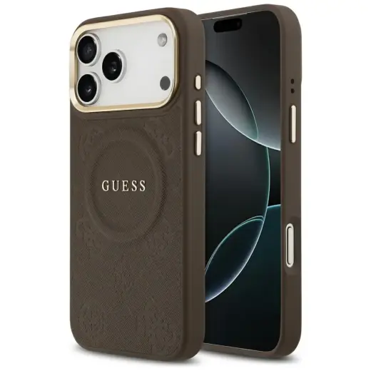 Case Guess Peony Hot Stamp MagSafe for iPhone 17 Pro Max brown