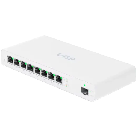Ubiquity Switch (8) GbE RJ45 ports with 27V passive PoE output,1 SFP port