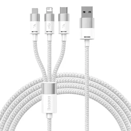 Baseus StarSpeed Series 3-in-1 data transfer and charging cable | USB-A to USB-C, Micro USB, Lightning | 17.5W | 1.2m | white