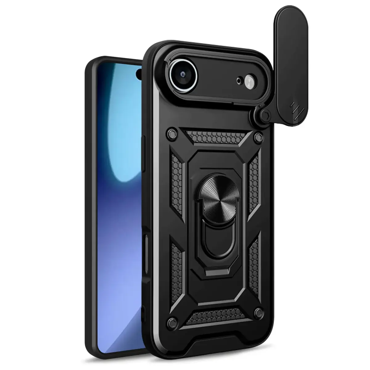 Defender Slide maciņš ar statīvu telefonam iPhone 17 Air melns (ar kameras aizsargu)