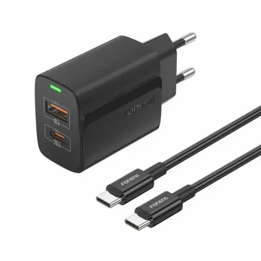 Foneng EU66 travel charger | 20W | PD, QC | USB-C | with USB-C cable | black