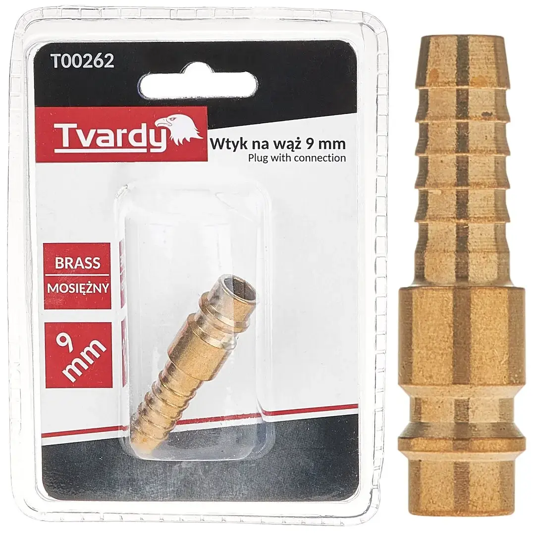 Brass quick coupler plug, hose barb 9 mm