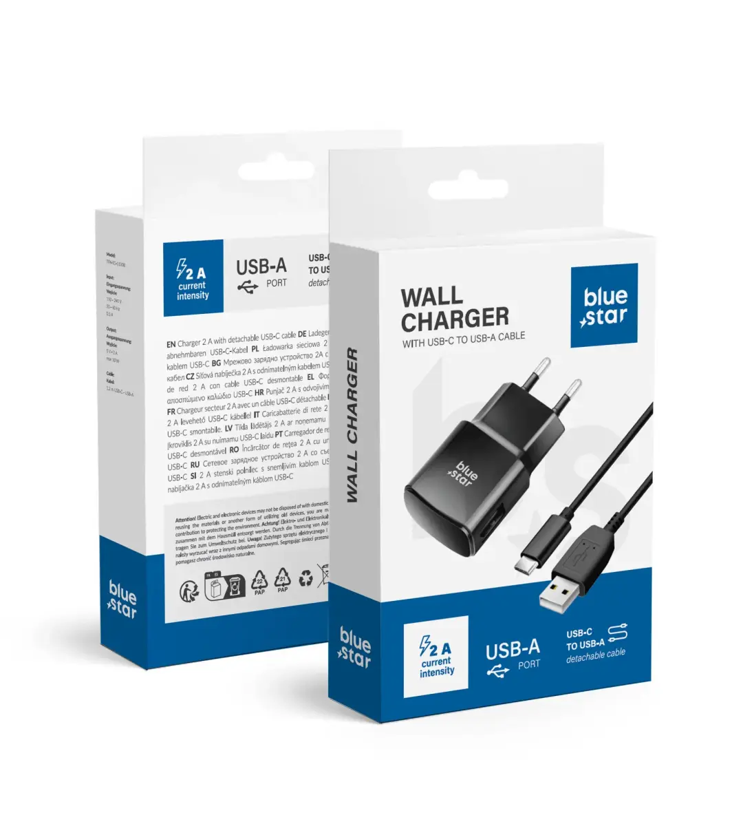 Blue Star TFK-TC-1100B tīkla lādētājs | 10W | USB-A, USB-C | ar USB-A uz USB-C vadu komplektā | melns