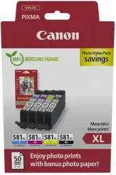Tintes kārtridžs Canon CLI-581X BK / C / M / Y High Yield Ink Cartridge + Photo Paper Value Pack