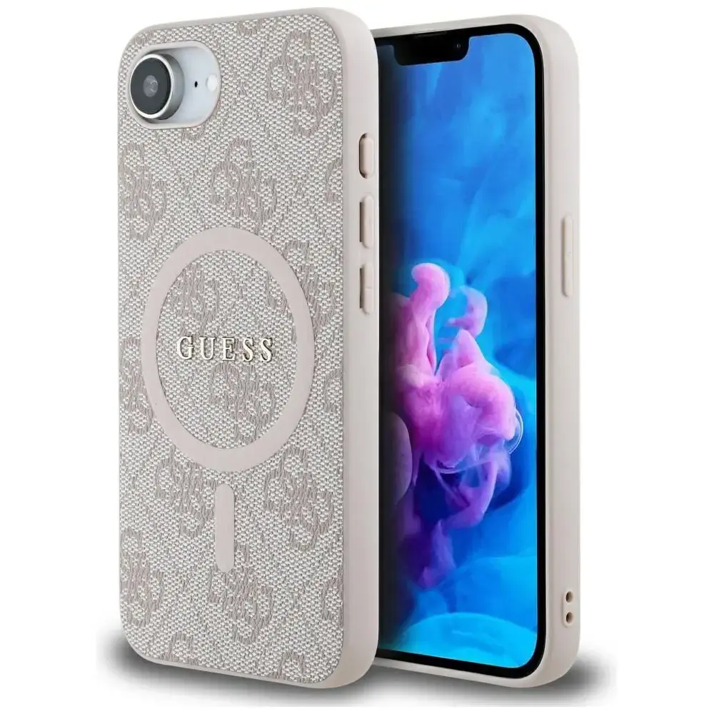 Case Guess 4G Ring Classic Logo MagSafe  for iPhone 16e pink