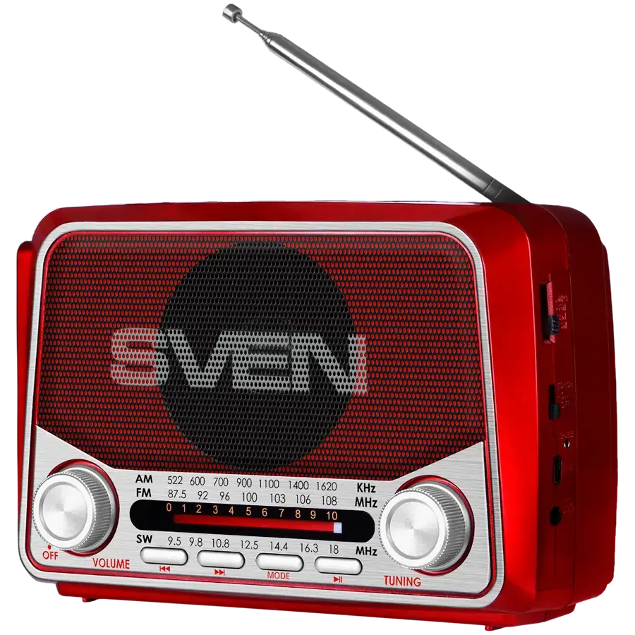 Speaker SVEN SRP-150, red (3W, Bluetooth, FM/AM/SW, USB, microSD, flashlight, battery)