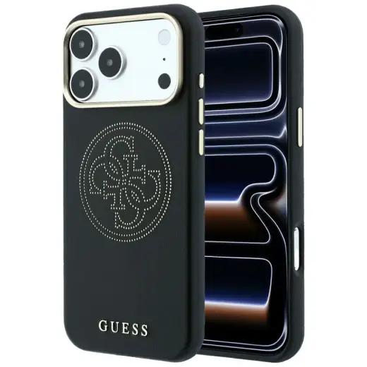 Guess Perforated 4G Gold Logo maciņš ar MagSafe atbalstu telefonam iPhone 18 Pro | iPhone 17 Pro melns