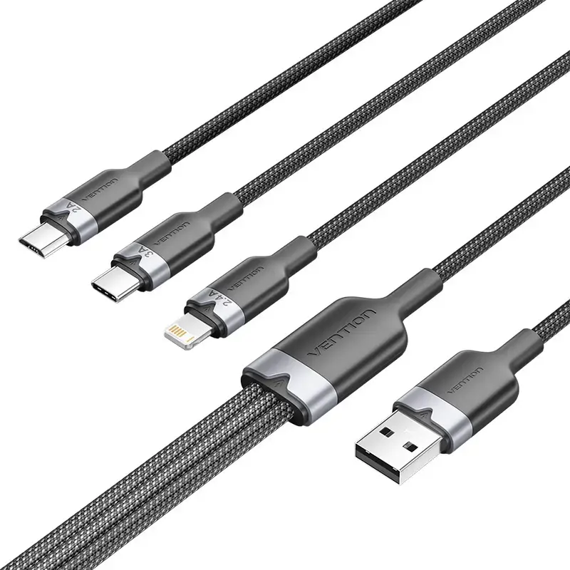 Vention CTPBG data transfer and charging cable | USB-A to USB-C, Lightning, Micro-B | 15W | 1.5m | black