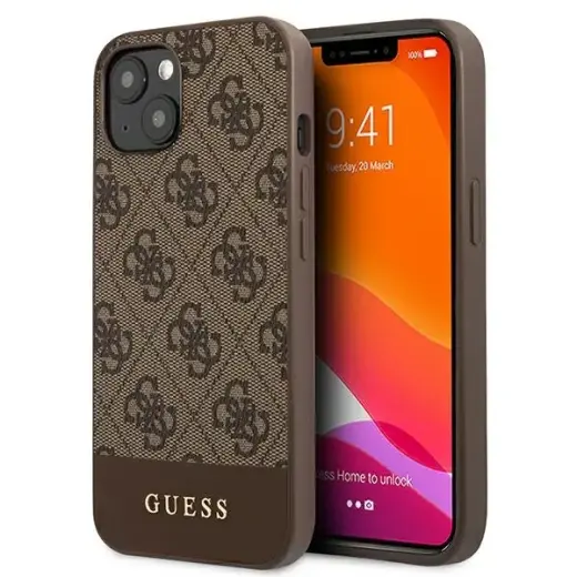 Guess GUHCP13MG4GLBR iPhone 13 6,1" brązowy|brown hard case 4G Stripe Collection