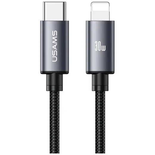 USAMS U91 duomenų perdavimo ir įkrovimo laidas | USB-C į Lightning | 30W | 1m | pilkas