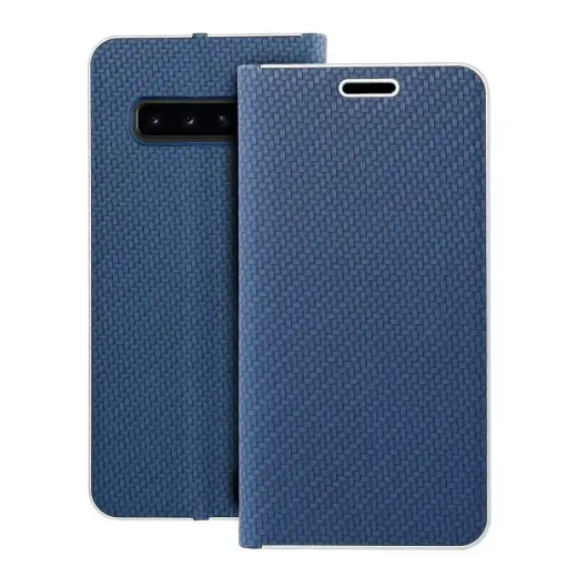 LUNA Book Carbon knyginio tipo telefono dėklas Samsung Galaxy S10 (G973) mėlynas