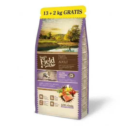 Dry food for dogs - Sams Field Salmon & Potato Adult, 13+2 kg