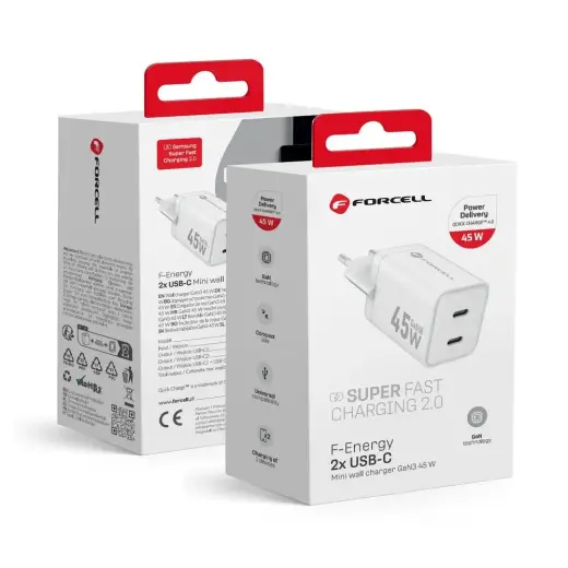 Forcell F-Energy Mini GaN III VT-36B tīkla lādētājs | 45W | PD, QC, GaN | USB-C | balts