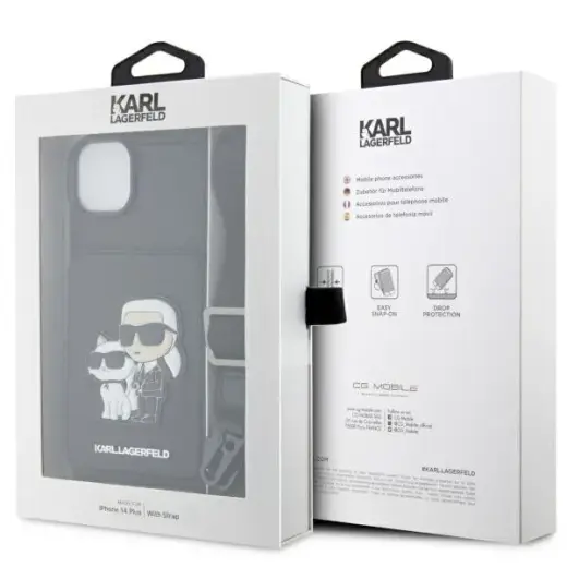 Karl Lagerfeld KLHCP14MCSAKCPMK iPhone  14 Plus | 15 Plus 6.7" hardcase czarny|black Crossbody Saffiano Karl & Choupette
