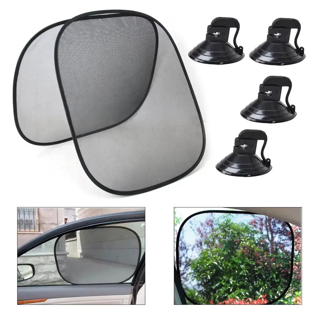 Car sun visor with suction cups for rear windows black