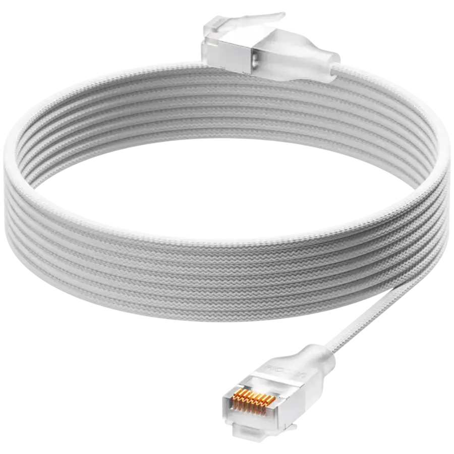 Ubiquiti UniFi Premium Patch Cable UACC-Cable-Patch-EL-C6A-1M-W Ultra-thin braided patch cable, designed and optimized for 10 GbE networking, Translucent booted RJ45 for optimal Etherlighting
