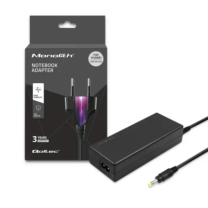 Qoltec Power adapter for laptop Huawei 65W | 19V | 3.42A | 4.0*1.7 | +power cable