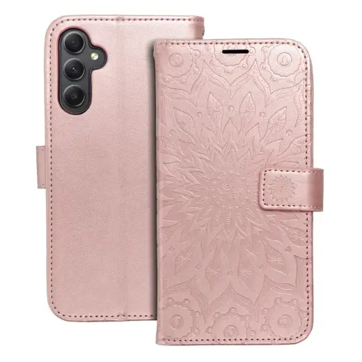 MEZZO mandala grāmatveida maciņš telefonam Samsung Galaxy A34 (A346) rozā zelta krāsā