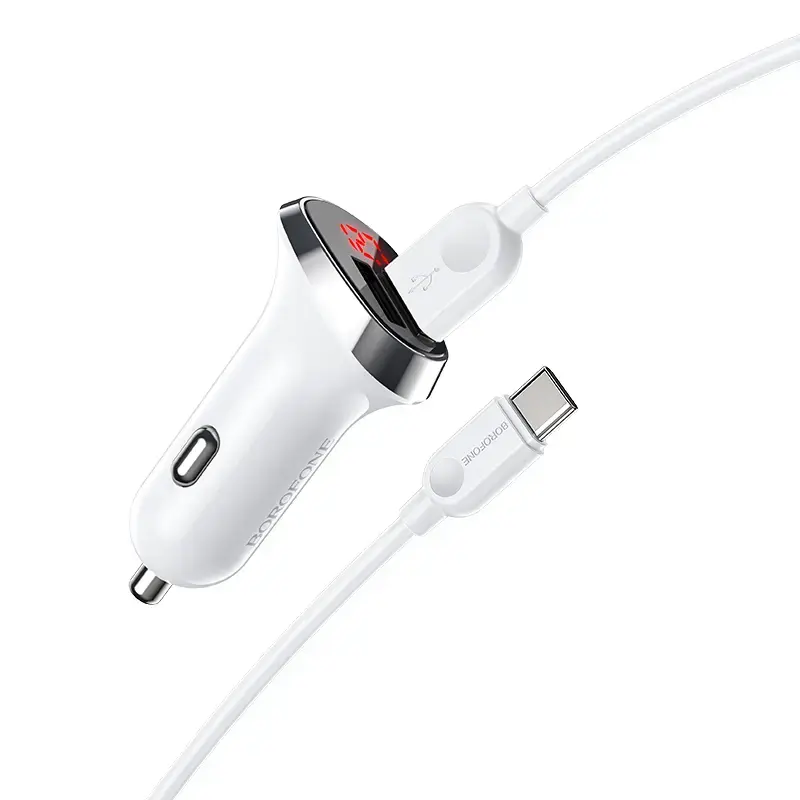 Borofone BZ15 Auspicious car charger | 12W | USB-A | with USB-C cable included | with digital display | white
