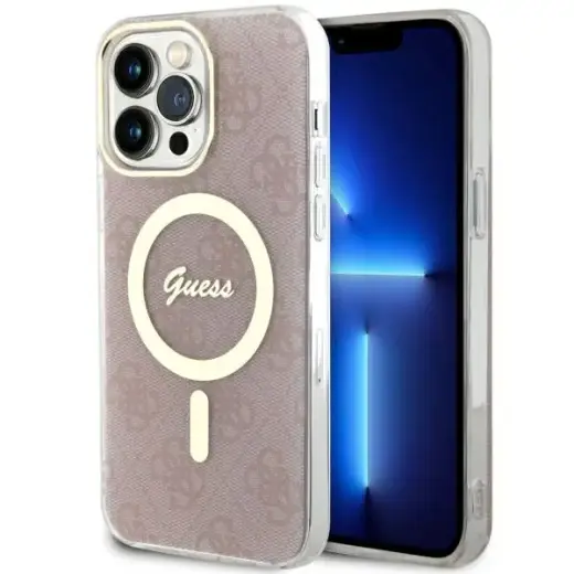 Guess GUHMP13XH4STP 4G telefono dėklas su MagSafe palaikymu iPhone 13 Pro Max rožinis