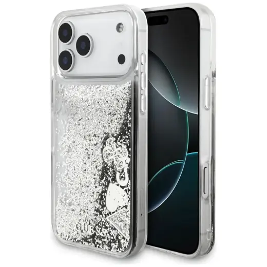 Guess Liq. Glitter Charms чехол для телефона iPhone 17 Pro серебристый