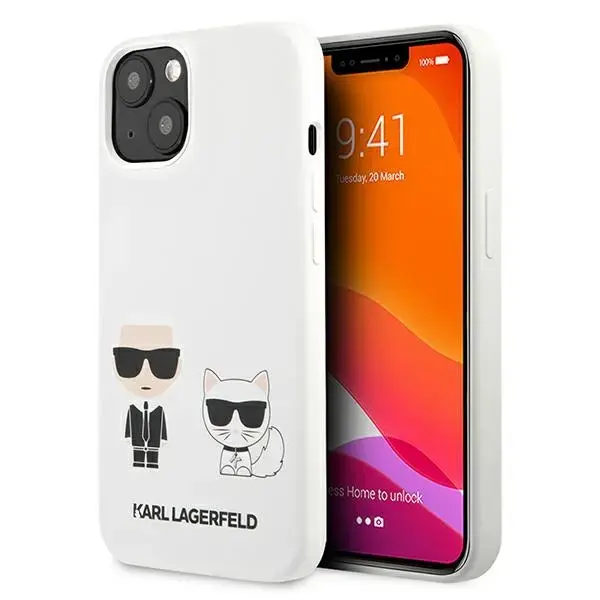 KLHCP13MSSKCW Karl Lagerfeld and Choupette Liquid Silicone Case for iPhone 13 White