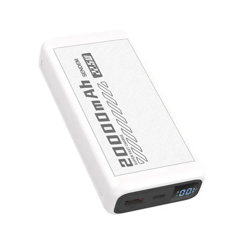SENDEM PH82 ārējais akumulators (powerbank) | 20000 mAh | 22.5W | USB-C, USB-A | LED ekrāns | balts