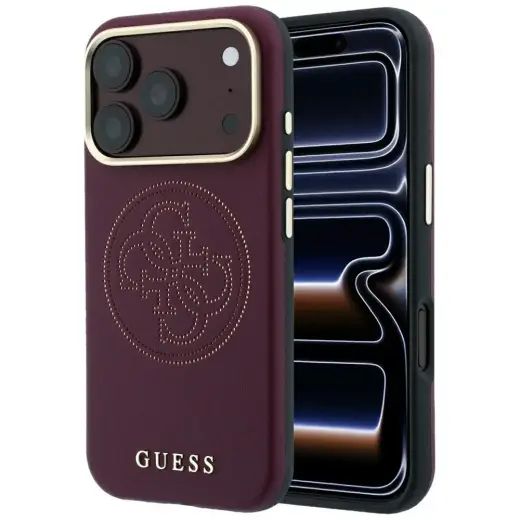 Guess Perforated 4G Gold Logo telefono dėklas su MagSafe palaikymu iPhone 18 Pro | iPhone 17 Pro raudonas
