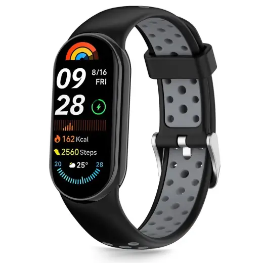 Tech-Protect Iconband Air išmaniojo laikrodžio dirželis Xiaomi Mi Band 8/9/10 | silikoninis | juodas/pilkas