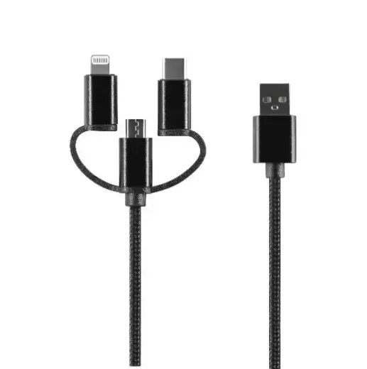 Setty 3-in-1 data transfer and charging cable | USB-A to Lightning, USB-C, Micro USB | 10W | 1m | black
