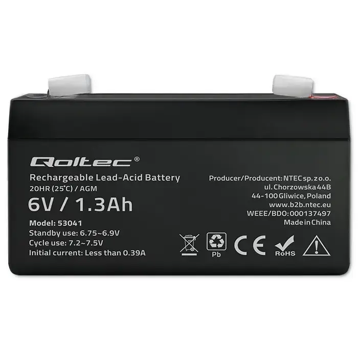 Qoltec AGM battery | 6V | 1.3Ah | Maintenance-free | Efficient| LongLife | for UPS, scale, cash register
