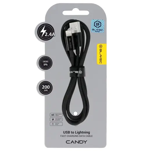 Blavec CCA-UL24B20 andmeedastus- ja laadimiskaabel | USB-A kuni Lightning | 12W | 2m | must