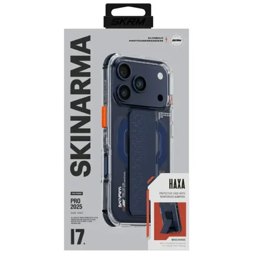 Skinarma Haxa dėklas su stovu ir MagSafe palaikymu ir stovu telefonui iPhone 17 Pro mėlynas
