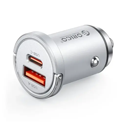 Orico MiniRing Pro auto lādētājs | 45W | PD, QC, PPS | USB-A, USB-C | pelēks