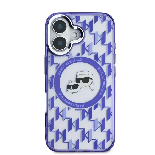 Karl Lagerfeld IML Monogram K&CH Heads MagSafe Case for iPhone 16 Purple