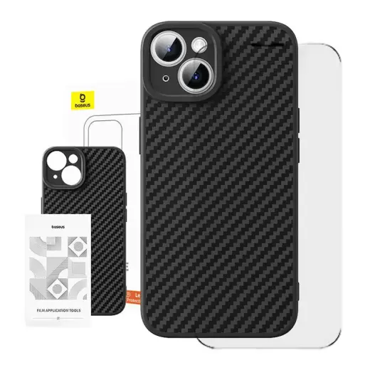 Case Baseus Synthetic Fiber tempered glass for phone iPhone 15 Plus with accessories