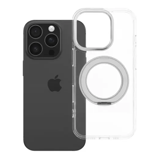 Frame Circle Stand phone case with stand and MagSafe support for iPhone 16 Pro transparent