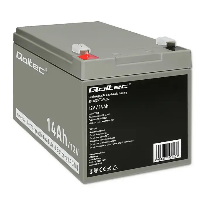Qoltec AGM battery | 12V | 14Ah | Maintenance-free | Efficient| LongLife | for UPS, security