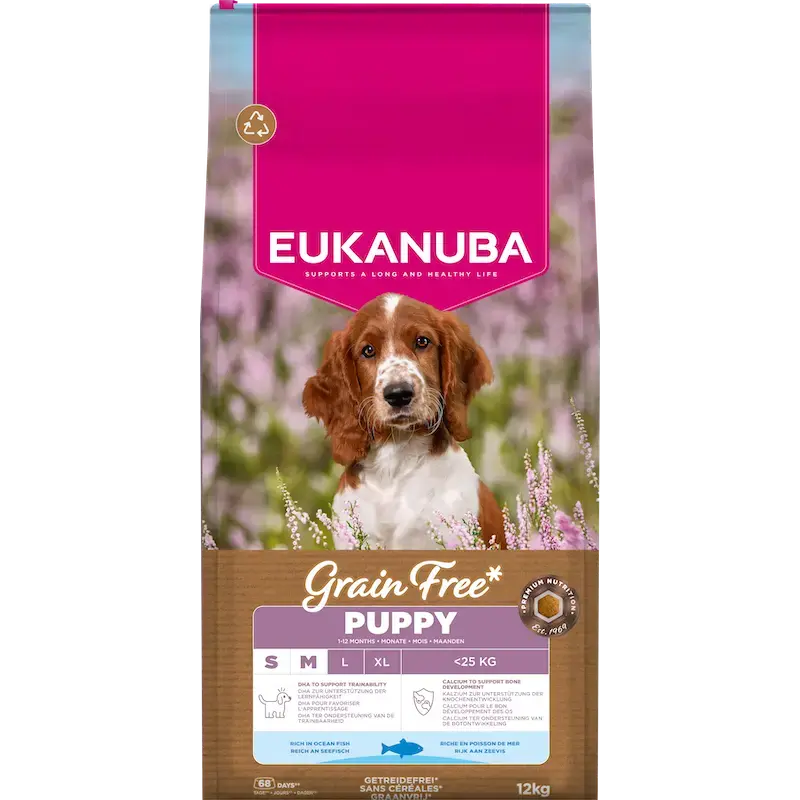 Sausa barība kucēniem - Eukanuba Puppy & Junior Small & Medium GRAIN FREE OCEAN FISH 12 kg