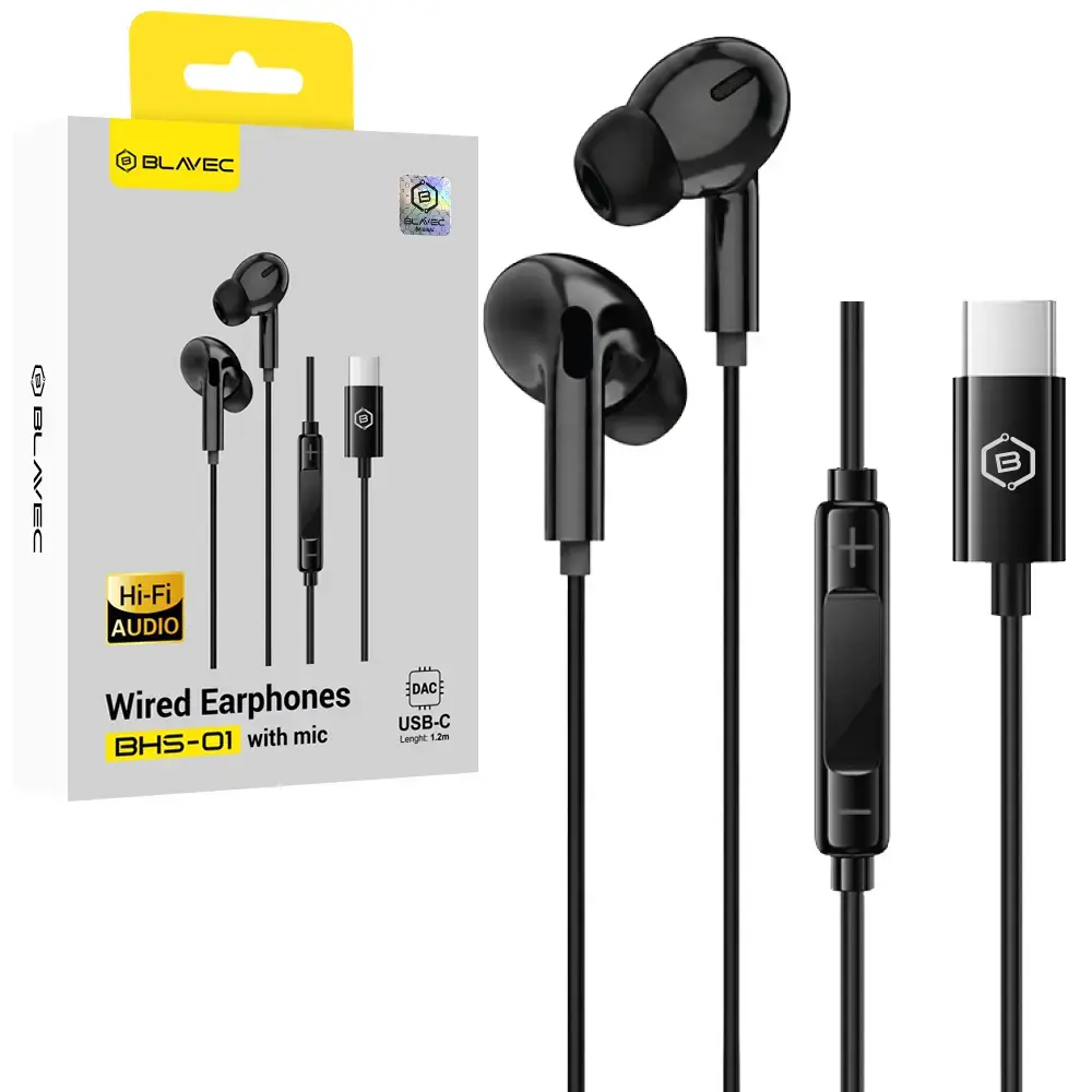 Blavec Headphones are ear BHS-01 with microphone Type C (DAC) (BHS01-B) black