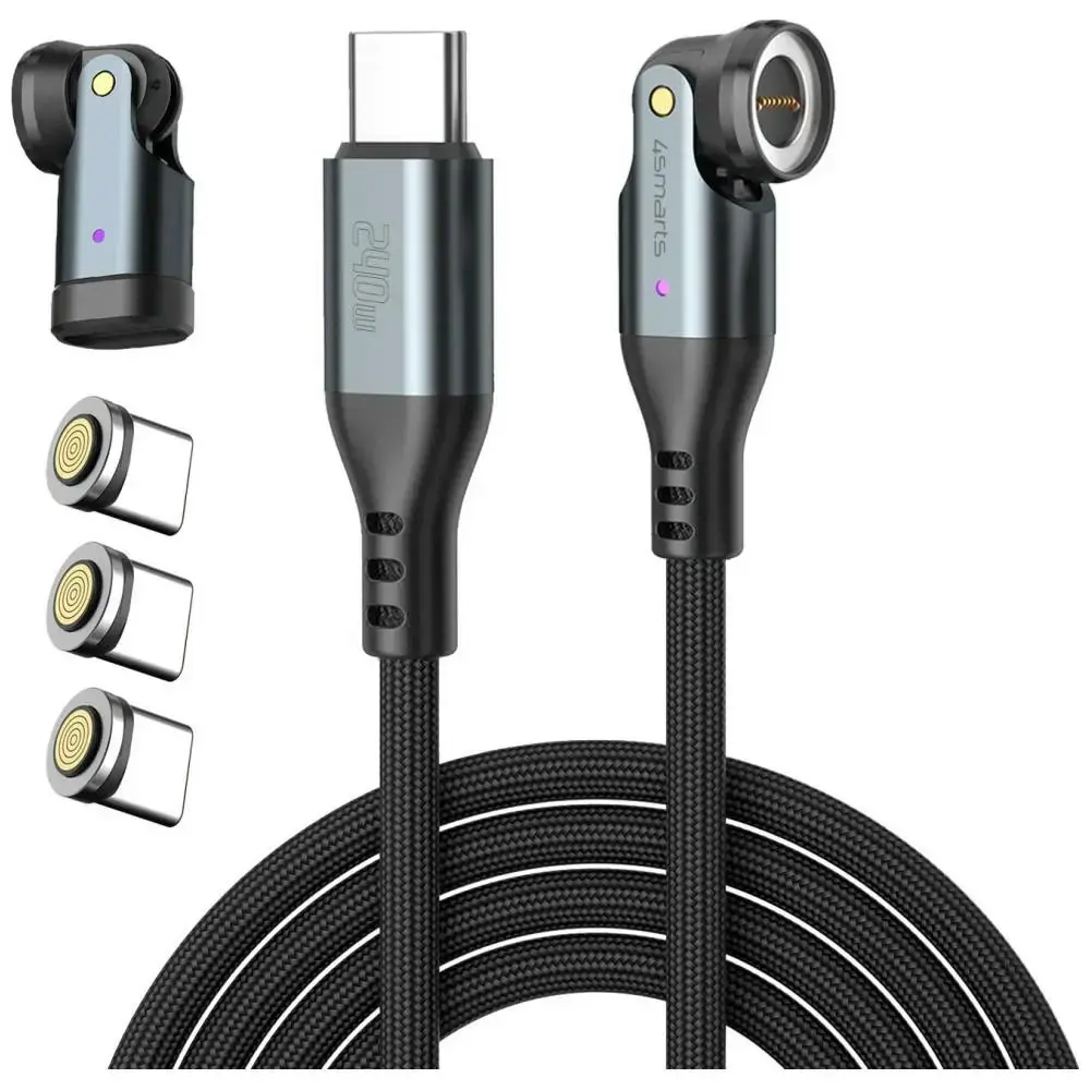 4smarts GravityCord datu pārraides un uzlādes vads | USB-C uz USB-C | 240W | 1.8m | melns