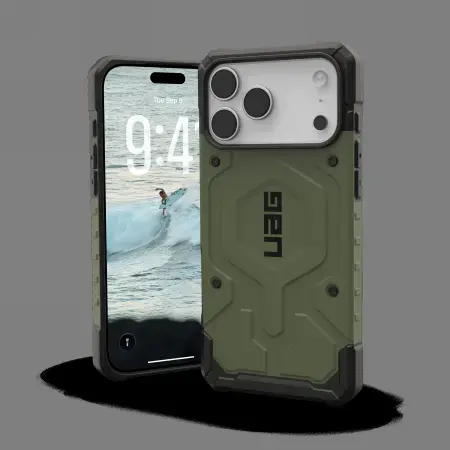 UAG Pathfinder phone book case with MagSafe support for Apple iPhone 17 Pro Max olive
