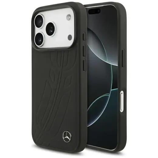 Etui Mercedes Leather Large Laurel Leave  MagSafe do iPhone 17 Pro czarny