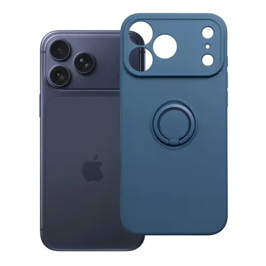 Silicone Ring maciņš ar statīvu telefonam iPhone 17 Pro Max | iPhone 18 Pro Max tumši zils
