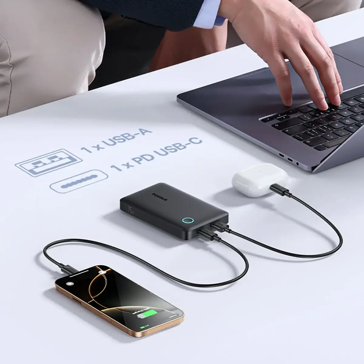 Baseus EnerFill FP11 Power Bank 10000mAh 15W (with black Simple USB-C - USB-C 20V/3A 30cm cable) - black
