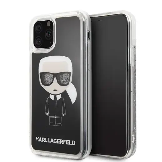 Karl Lagerfeld KLHCN58ICGBK Iconic Glitter maciņš telefonam iPhone 11 Pro melns