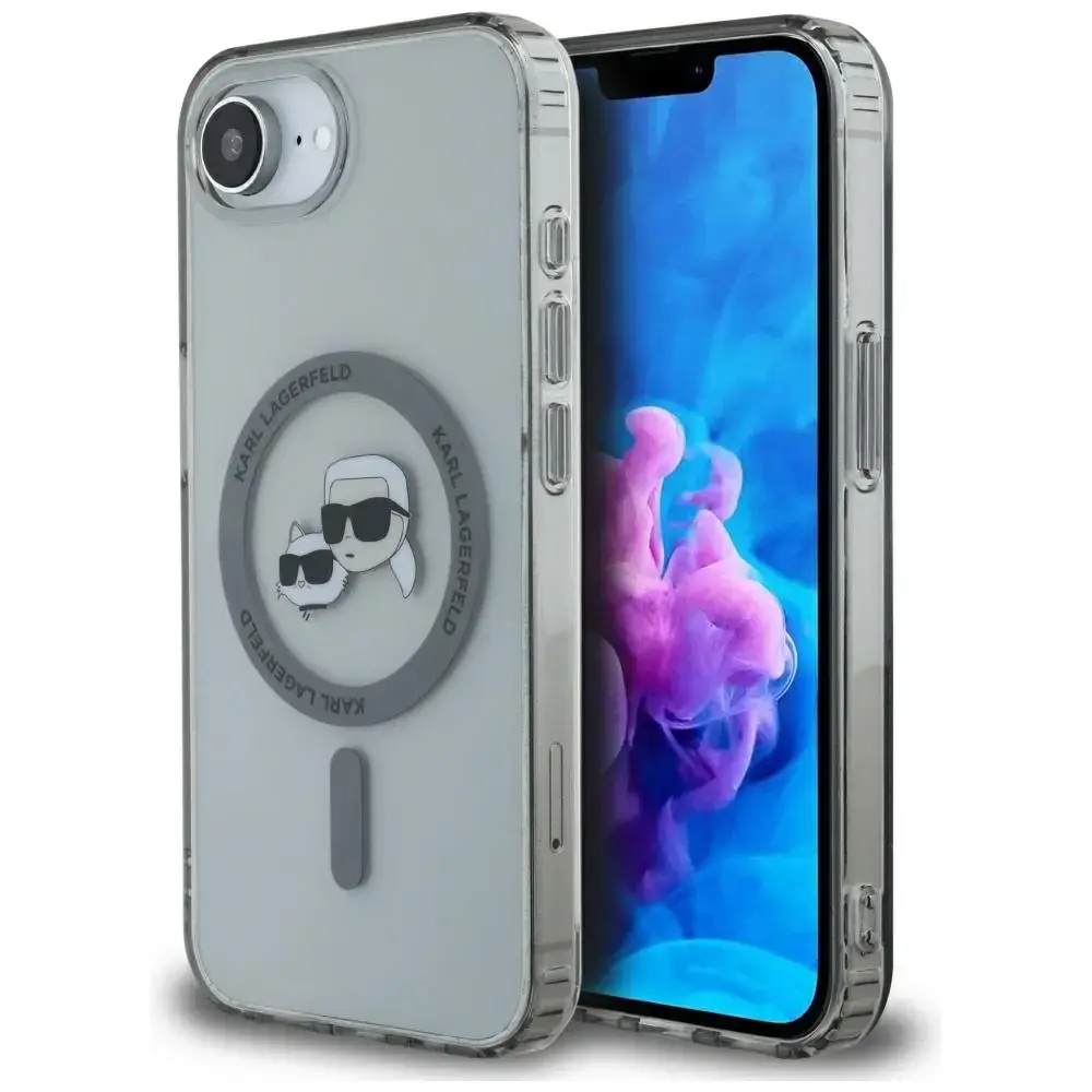 Karl Lagerfeld IML Metal Karl & Choupette Heads MagSafe telefona maciņš iPhone 16e melnā