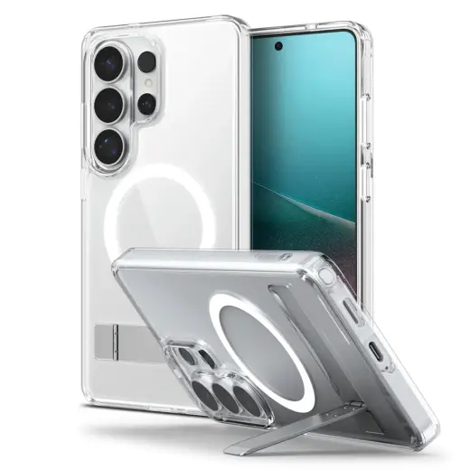 Spigen Ultra Hybrid S Mag telefono dėklas su MagSafe palaikymu Samsung Galaxy S26 Ultra (S948) skaidrus baltas