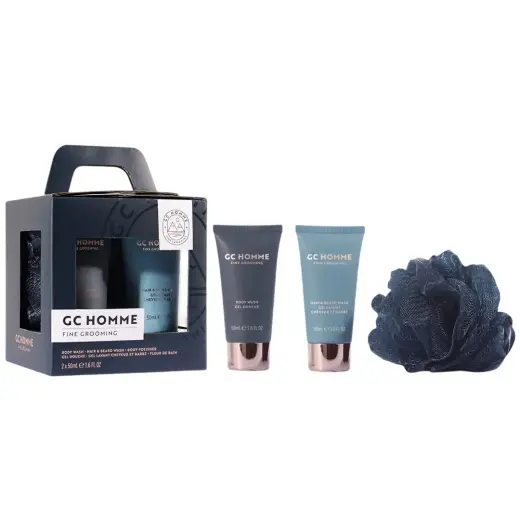 Set The Luxury Bathing Company: GC Homme, Cleanse & Scrub, Body Sponge + GC Homme, Cleansing & Refreshing, Shower Gel, For All Skin Types, 50 ml + GC Homme, Citrus & Aromatic, Shower Gel & Shampoo 2-In-1, 50 ml