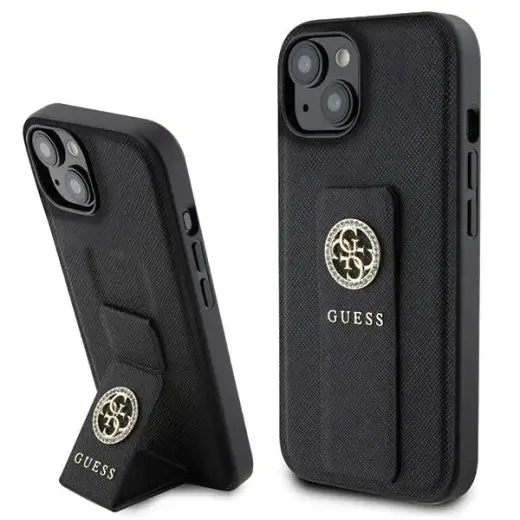 Guess GUHCP15SPGSSADK iPhone 15 | 14 |  13 6.1" czarny|black hardcase Grip Stand 4G Saffiano Strass